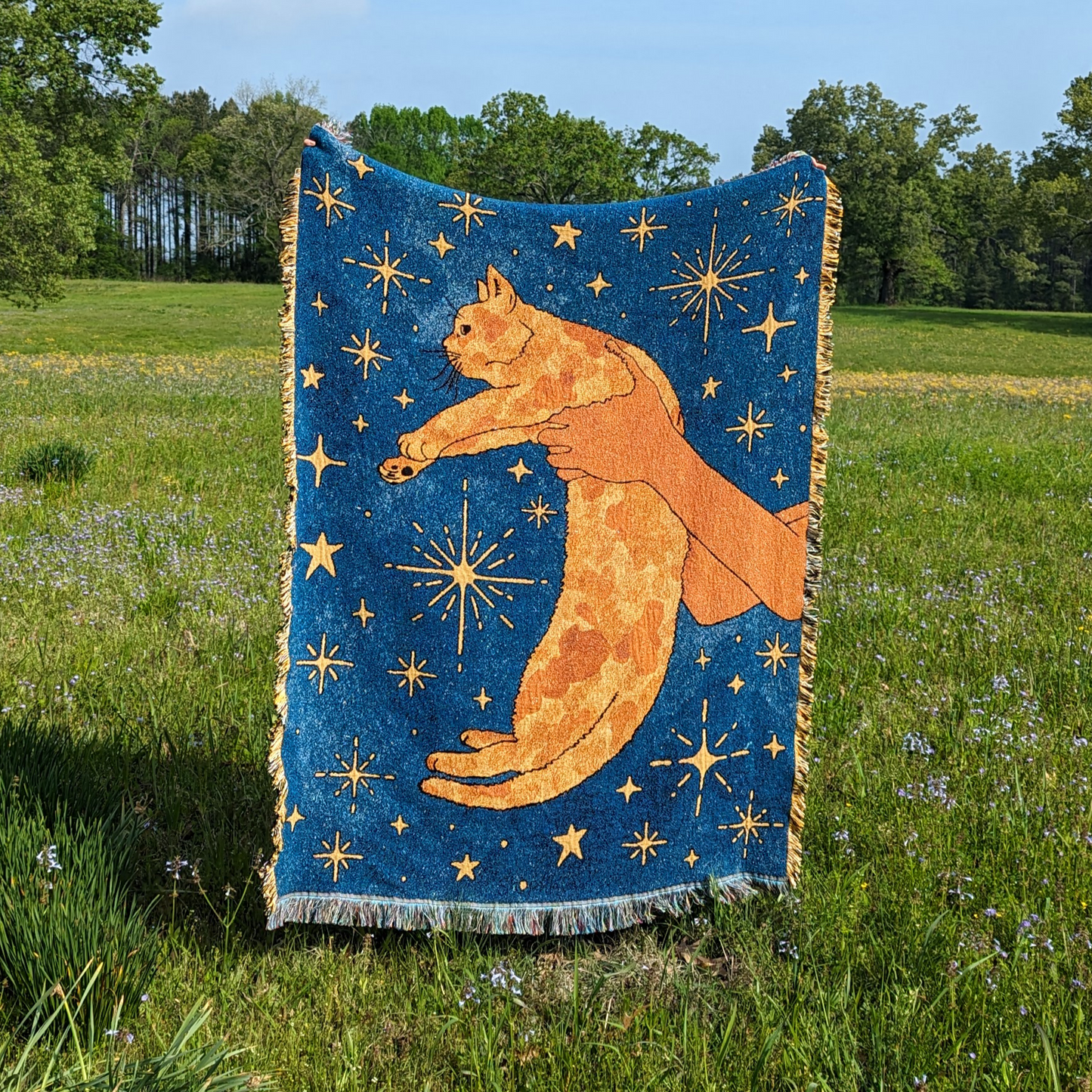 Moon Cat Woven Throw Blanket